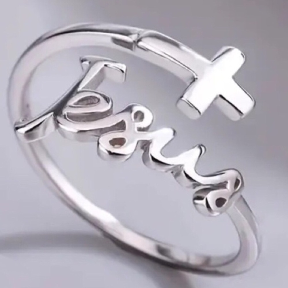 🟢 3/$12  Religious Silver Jesus Open Adjustable Wrap Ring
